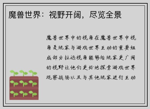 魔兽世界：视野开阔，尽览全景